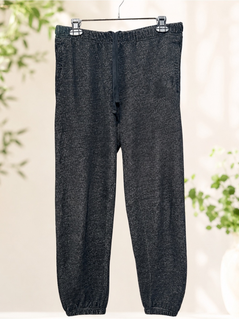 Roots Women’s Small Black Salt & Pepper Jogger Sweatpants Tonal Logo
